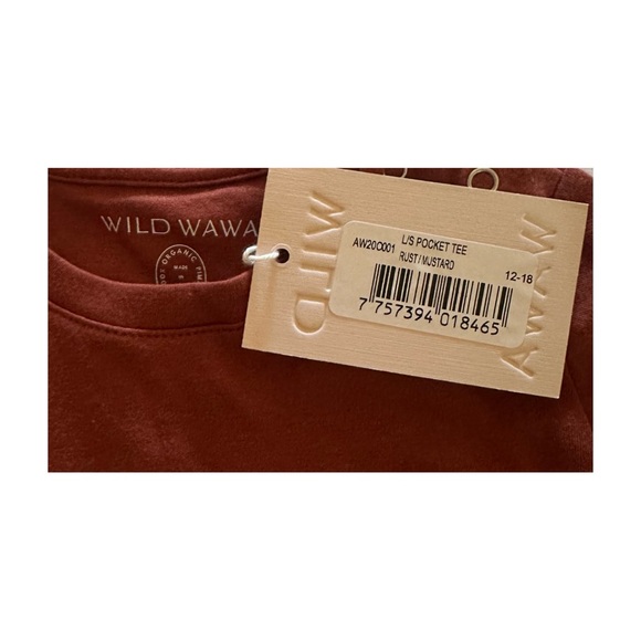 Wild Wawa Long Sleeve Pocket Tee Rust Contrast Kids Large 12-18 Months NWT - Picture 5 of 5